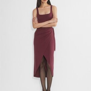 Aritzia Saturn Midi Burgundy Wrap Dress